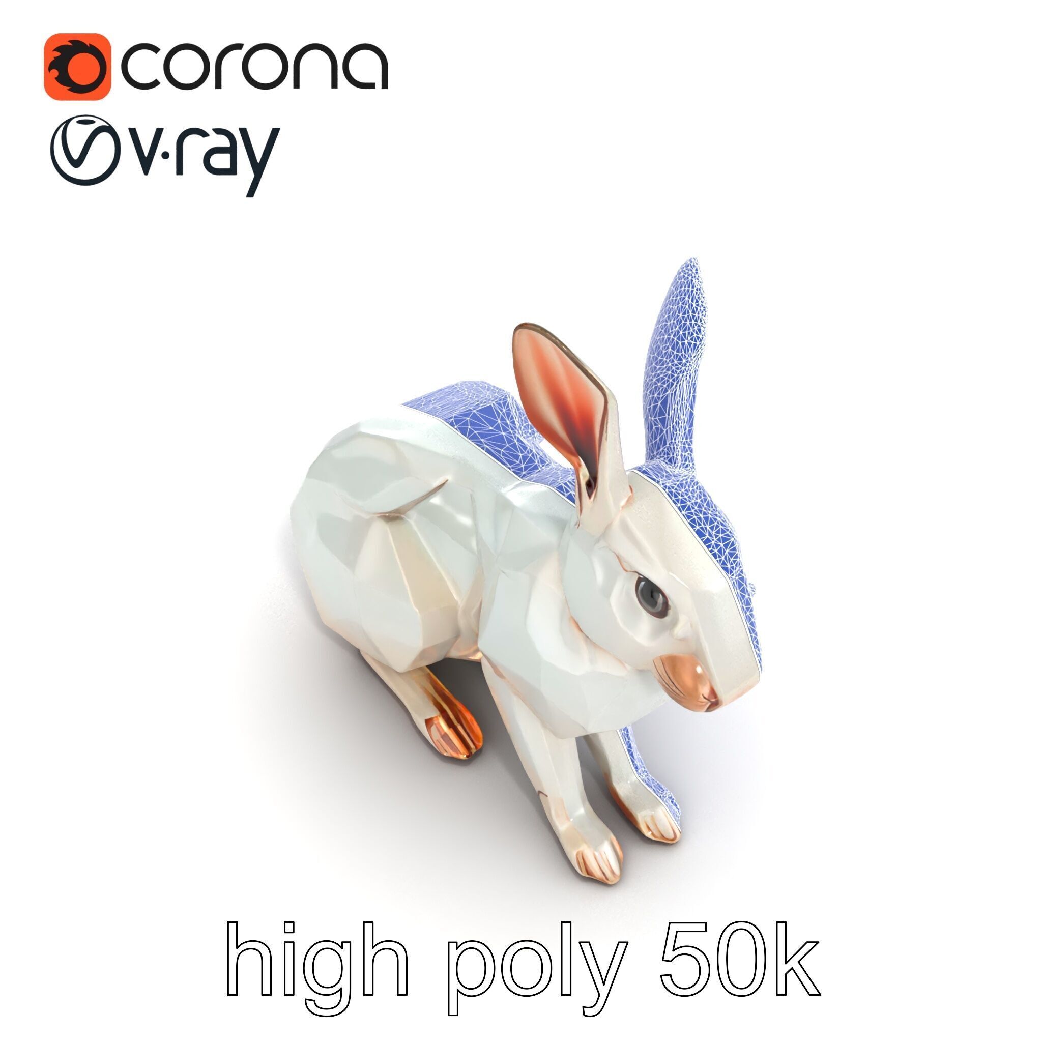Geometric Polygonal Hare with Metallic Finish model pack Low-poly 3D model_26