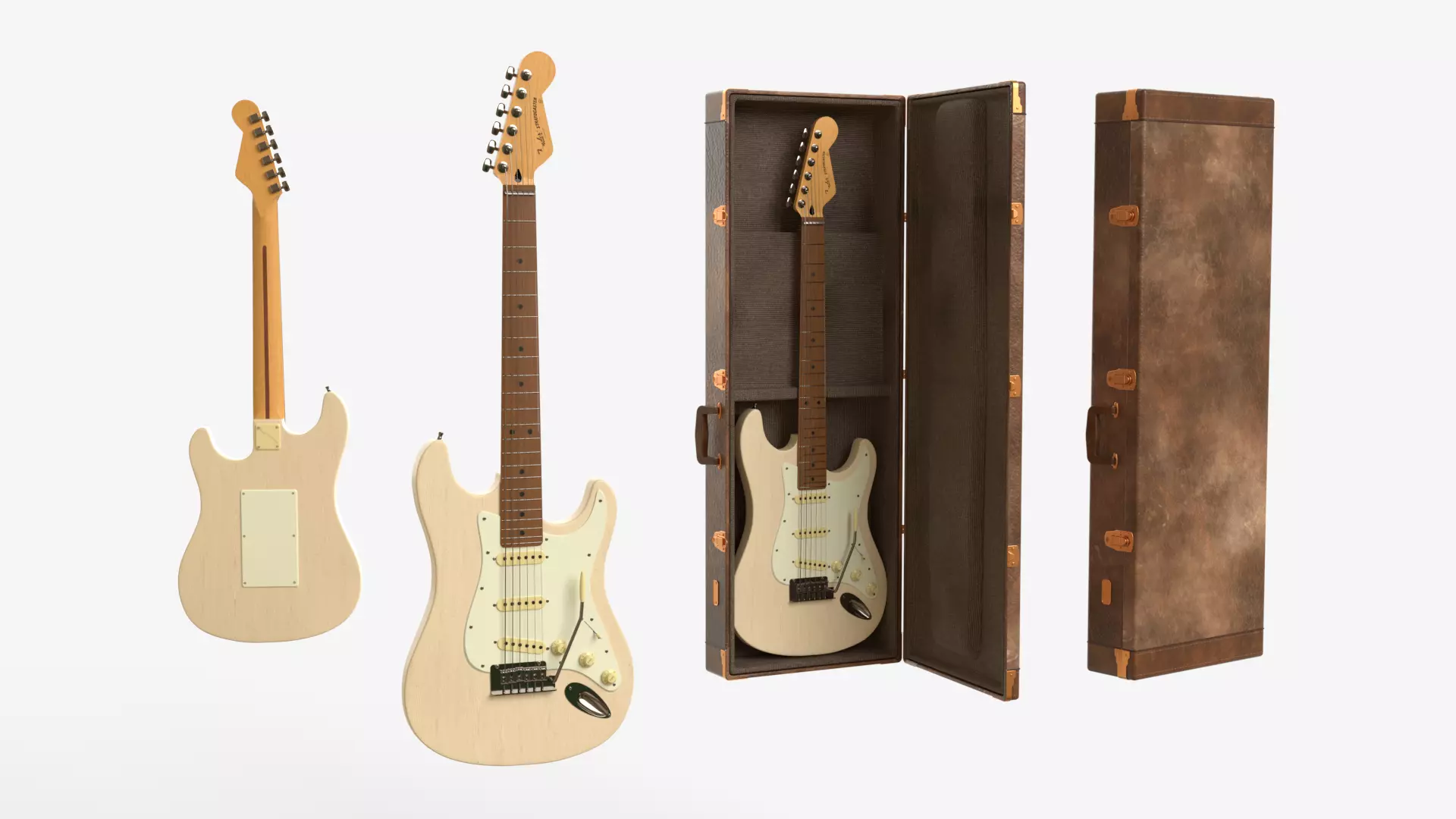 White Electric Guitar Fender Stratocaster with Case 3D model