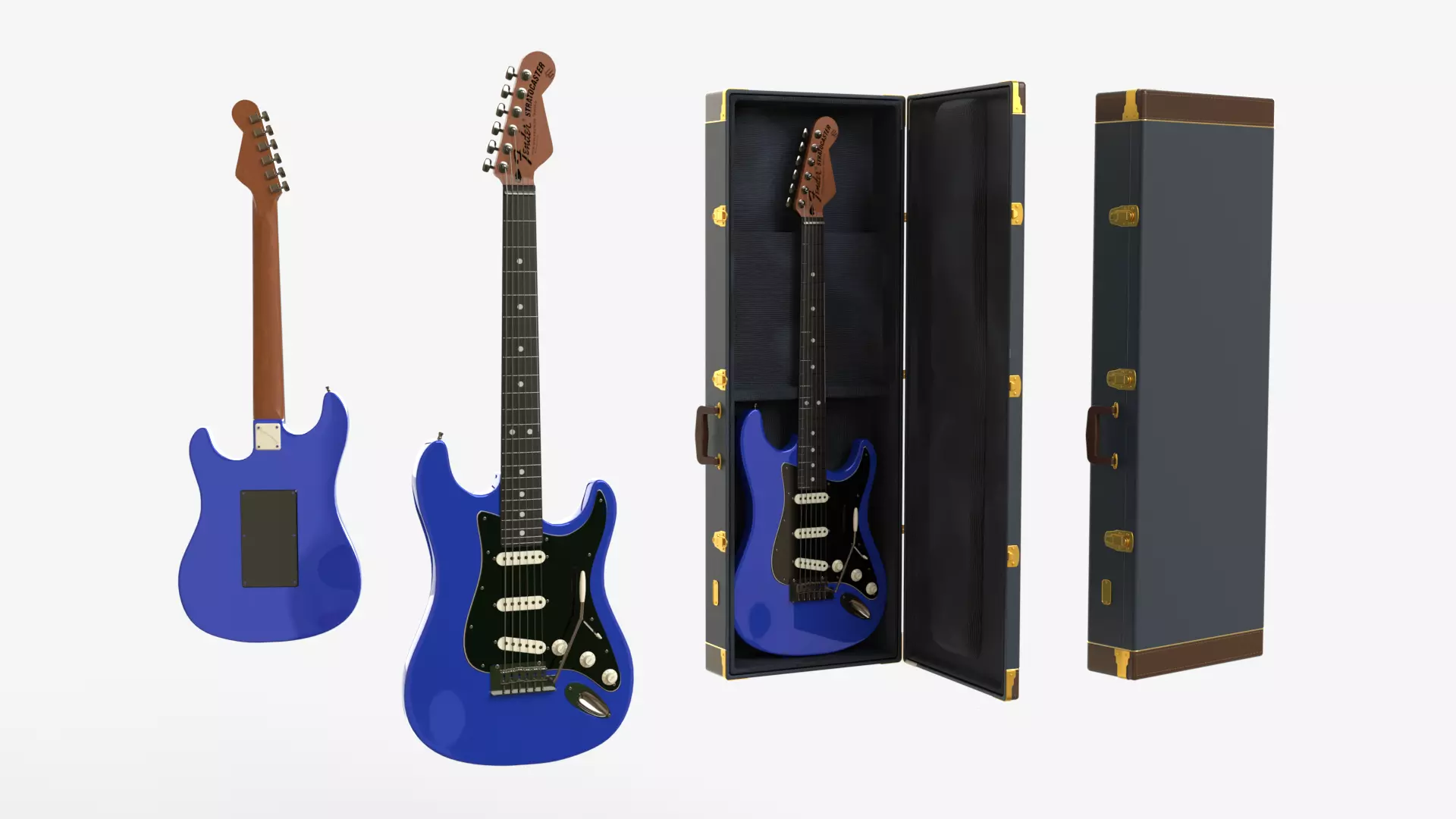 Blue Electric Guitar Fender Stratocaster with Case 3D model