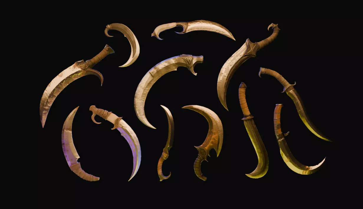 Fighting Knife Pack  Low-poly 3D model_0