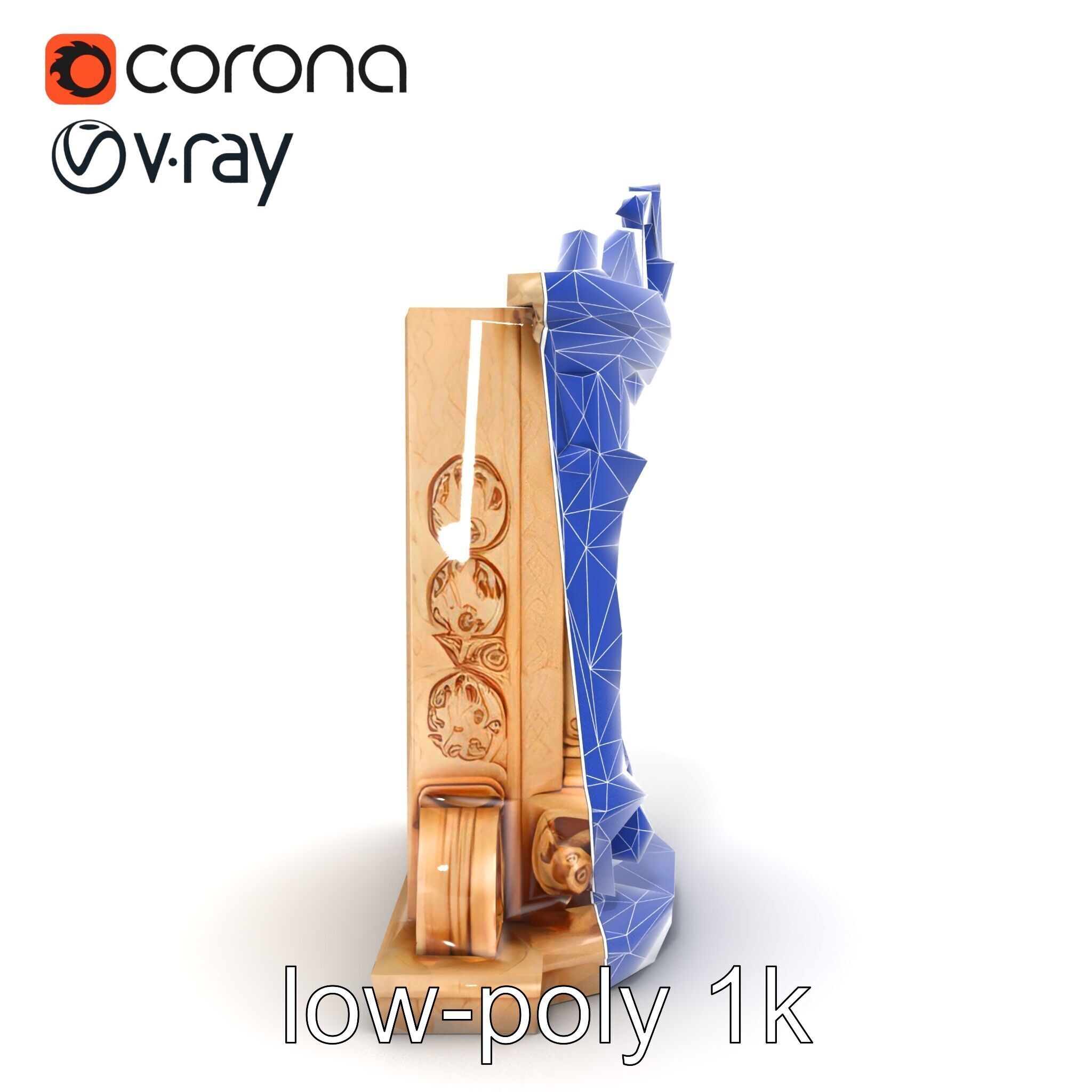 Baroque Grotto Sculpture with Luxurious Curls model pack Low-poly 3D model_15