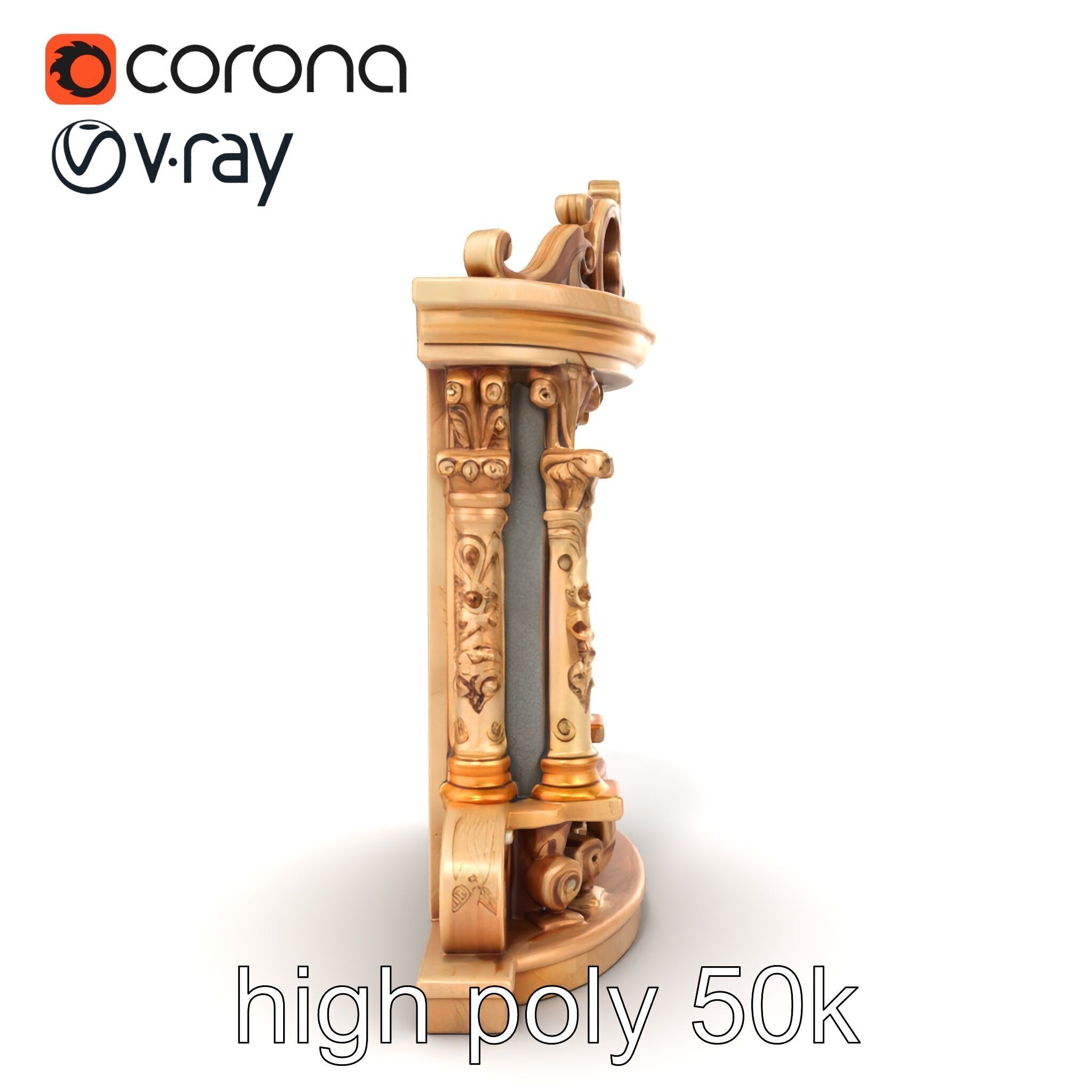 Baroque Grotto Sculpture with Luxurious Curls model pack Low-poly 3D model_13