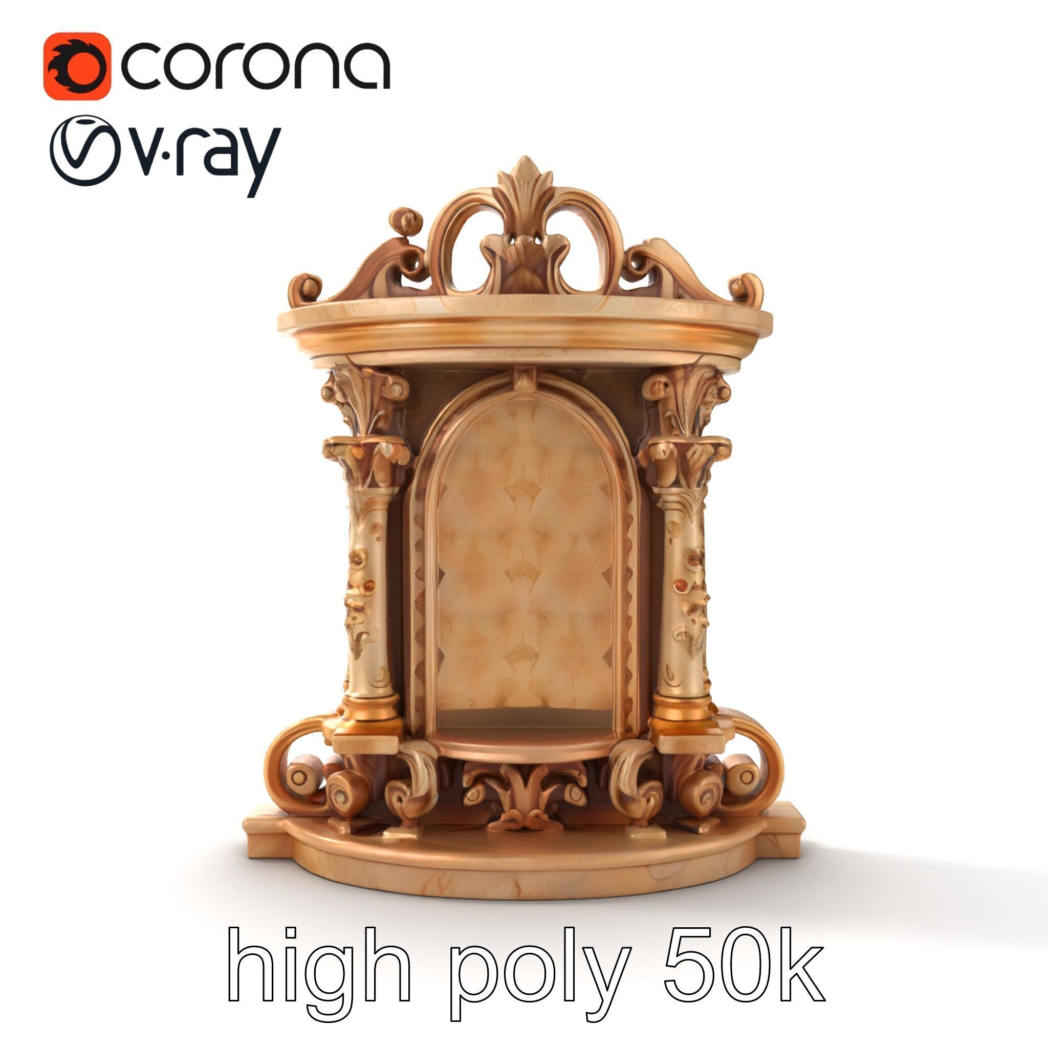 Baroque Grotto Sculpture with Luxurious Curls model pack Low-poly 3D model_21