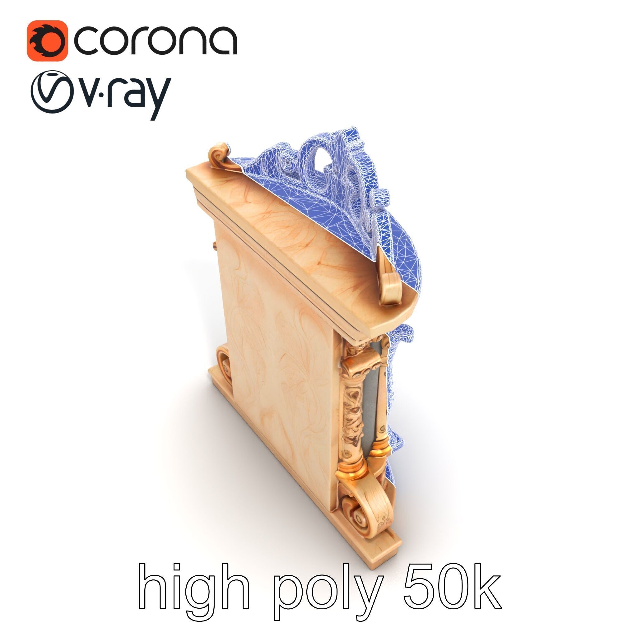 Baroque Grotto Sculpture with Luxurious Curls model pack Low-poly 3D model_17