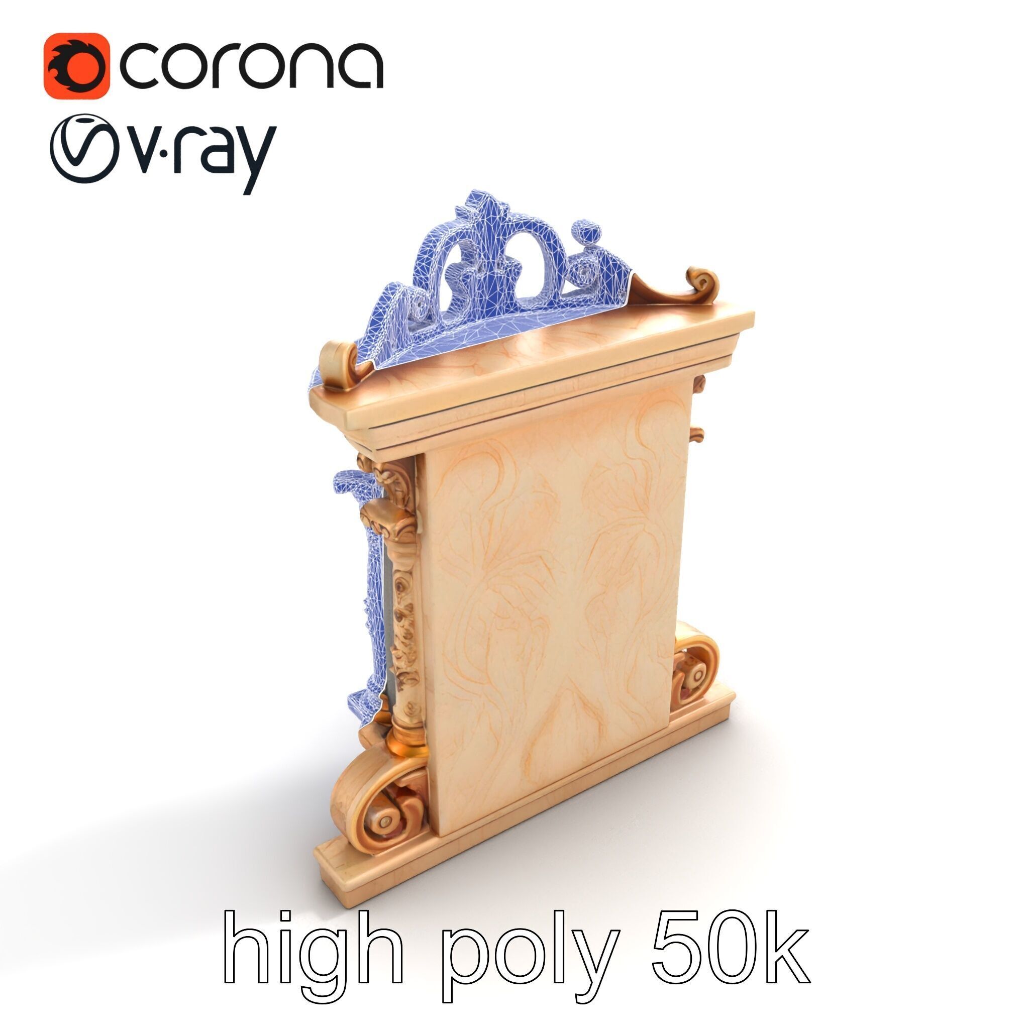 Baroque Grotto Sculpture with Luxurious Curls model pack Low-poly 3D model_29