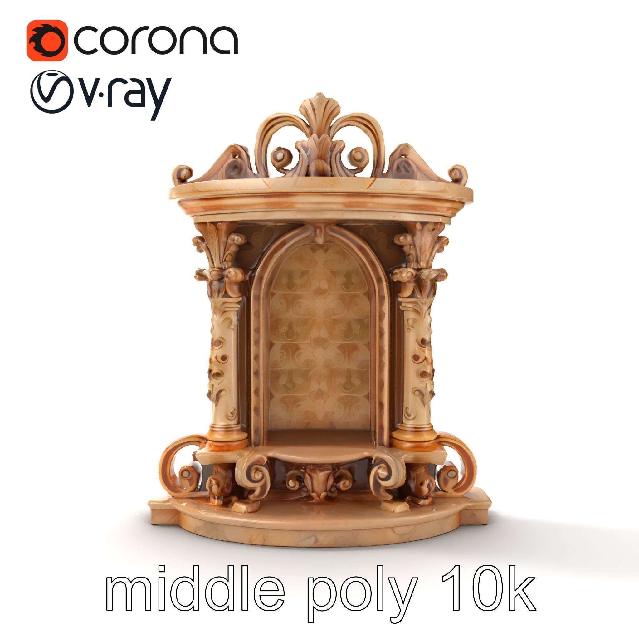 Baroque Grotto Sculpture with Luxurious Curls model pack Low-poly 3D model_23