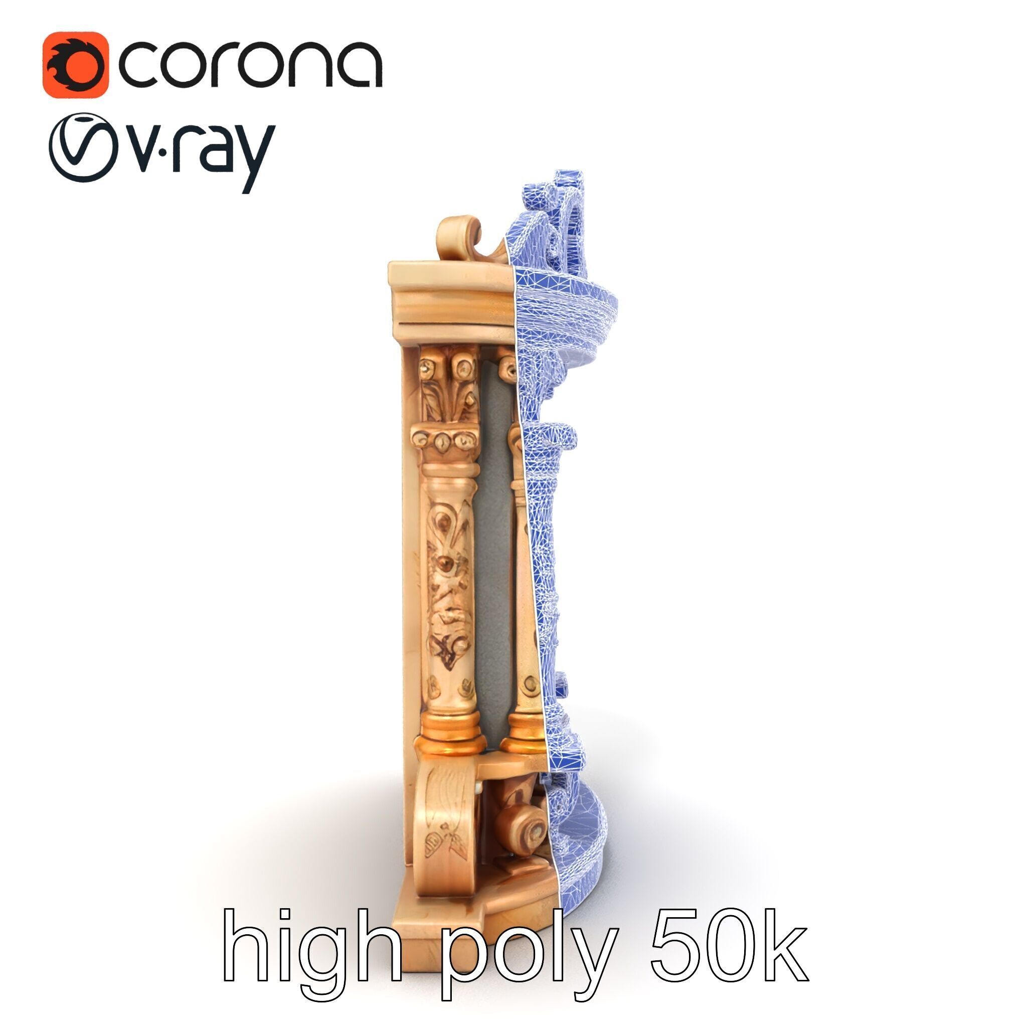 Baroque Grotto Sculpture with Luxurious Curls model pack Low-poly 3D model_26