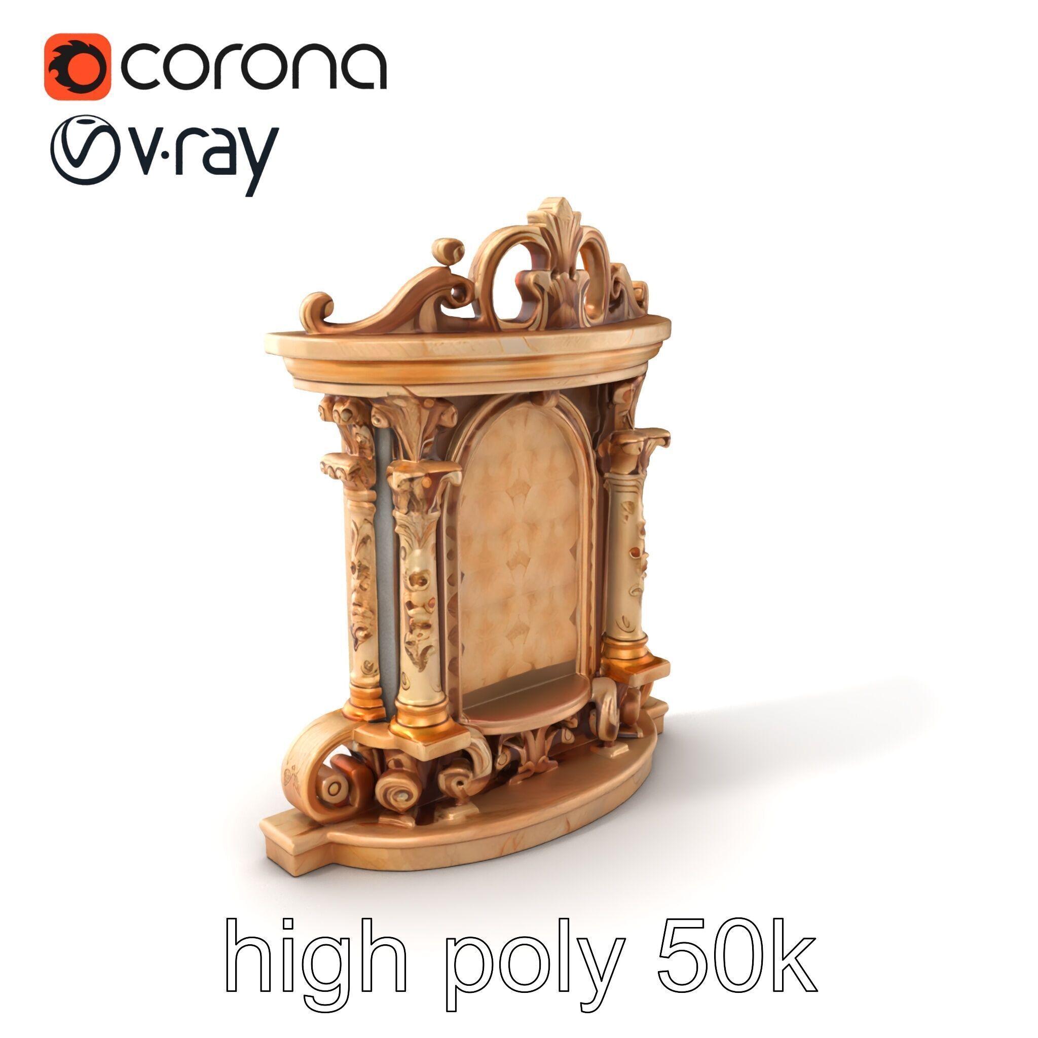 Baroque Grotto Sculpture with Luxurious Curls model pack Low-poly 3D model_2