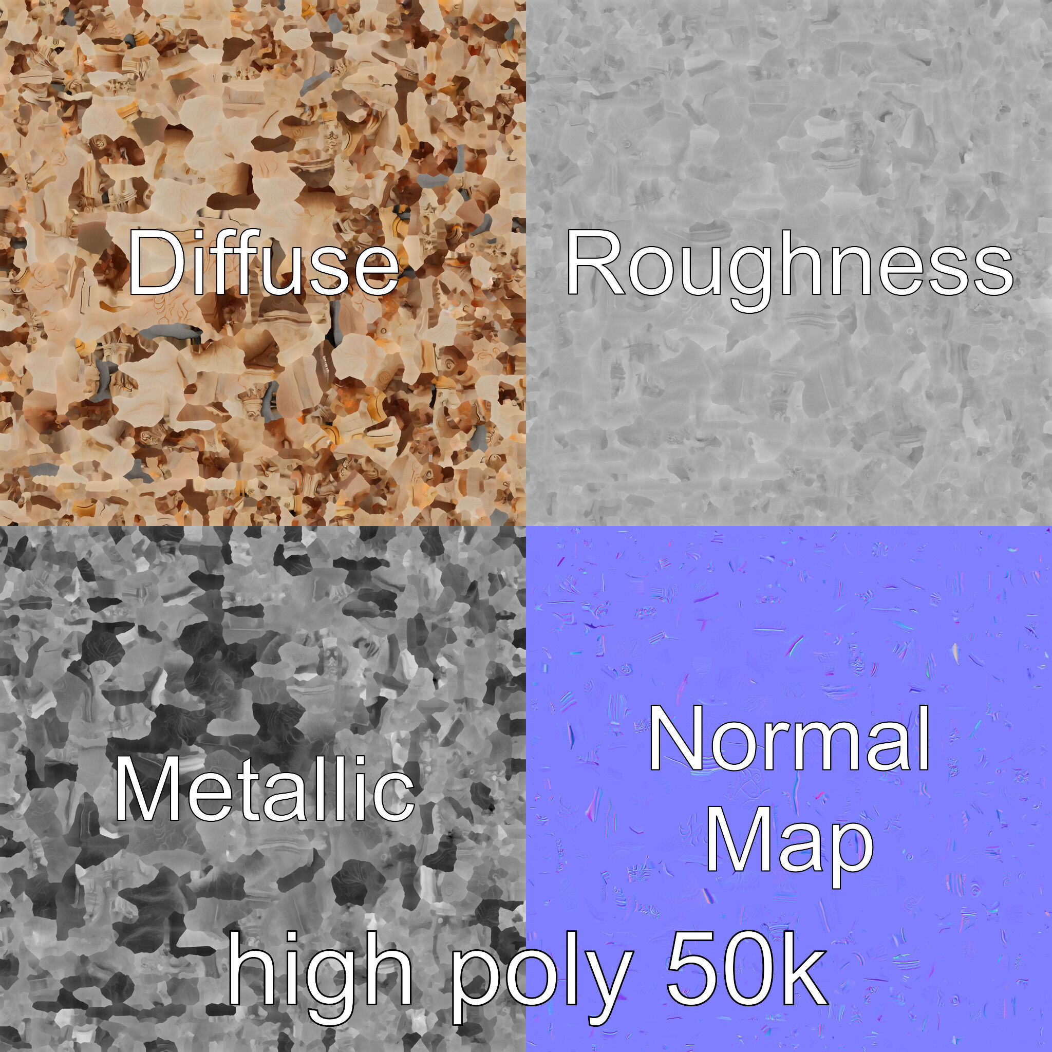 Baroque Grotto Sculpture with Luxurious Curls model pack Low-poly 3D model_3