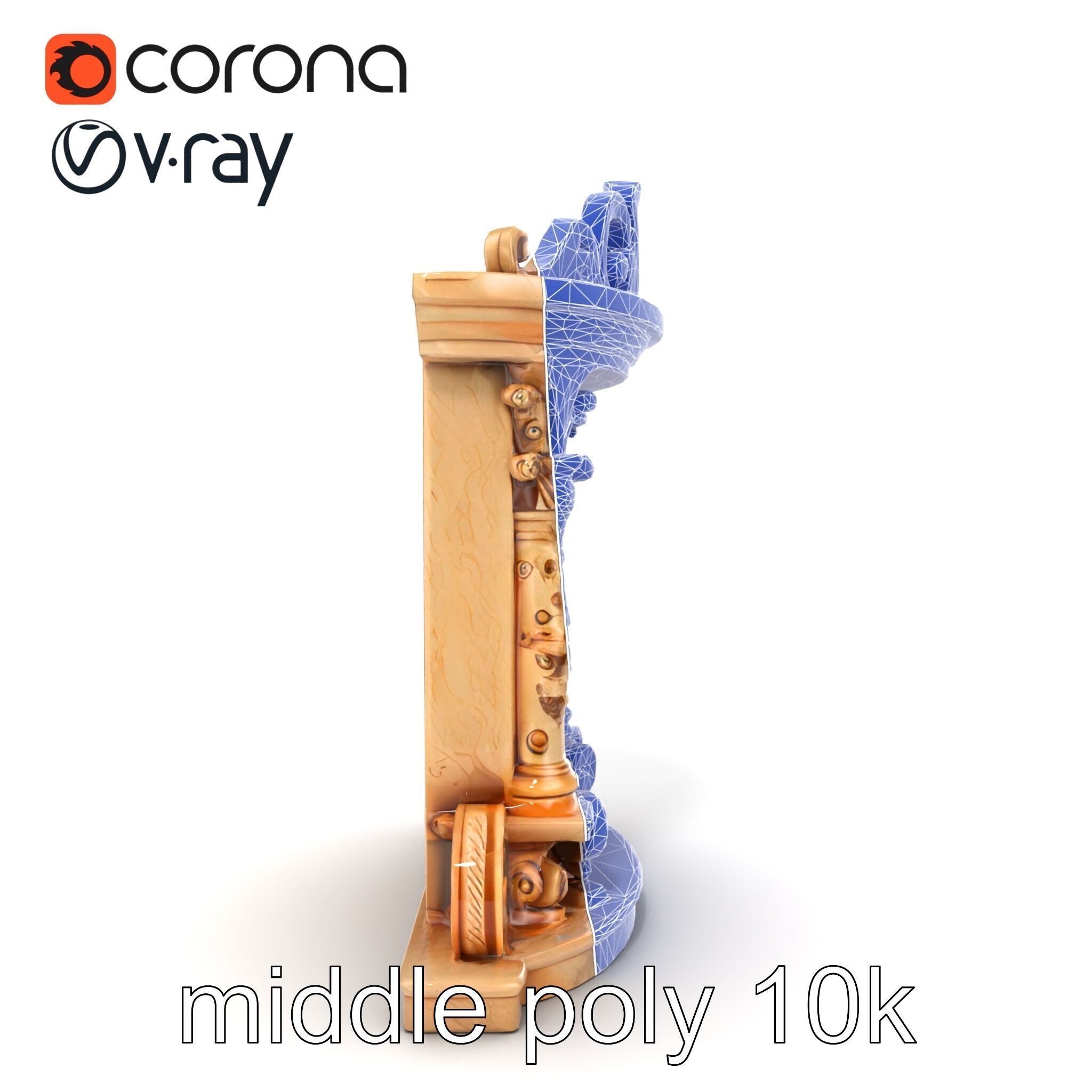 Baroque Grotto Sculpture with Luxurious Curls model pack Low-poly 3D model_16