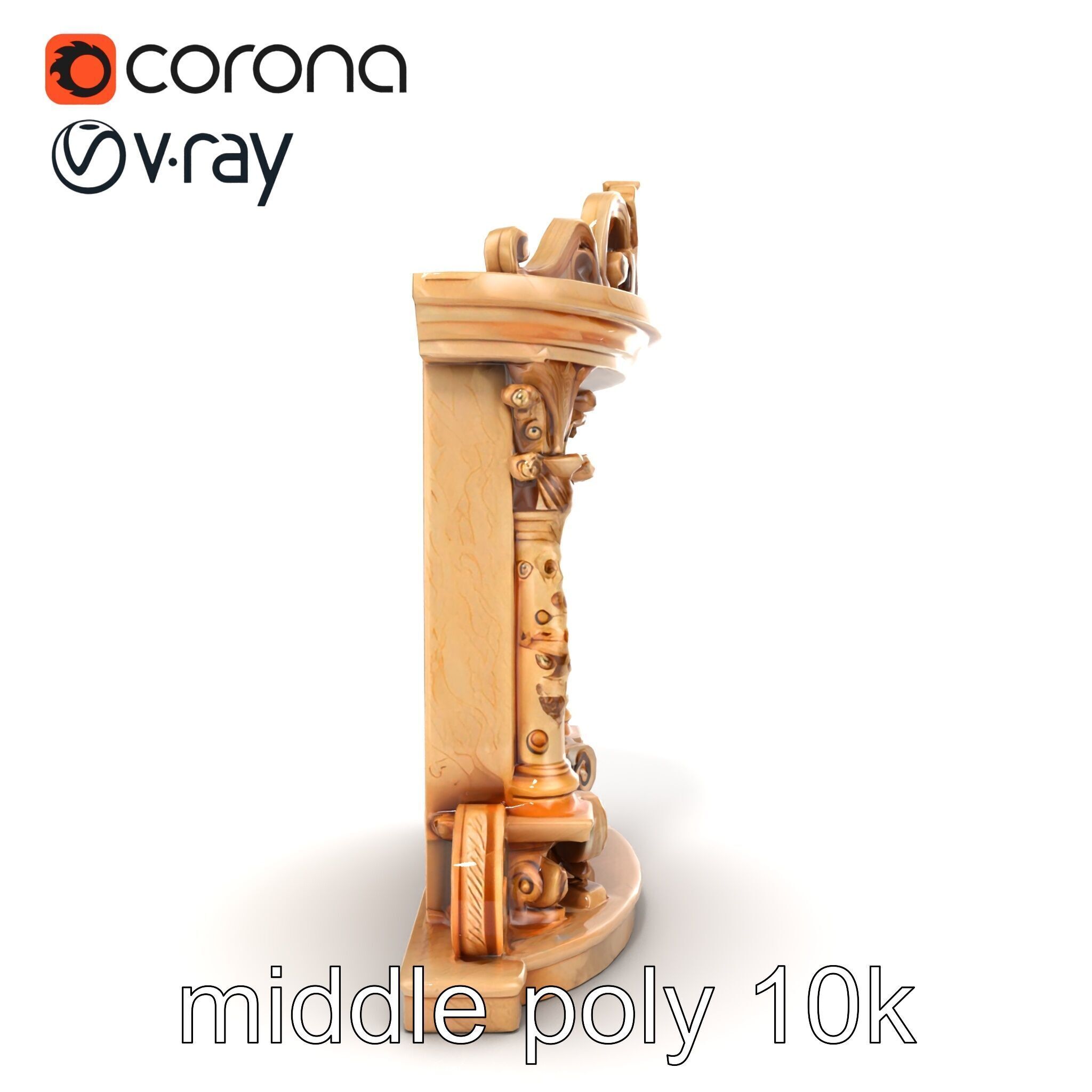 Baroque Grotto Sculpture with Luxurious Curls model pack Low-poly 3D model_28