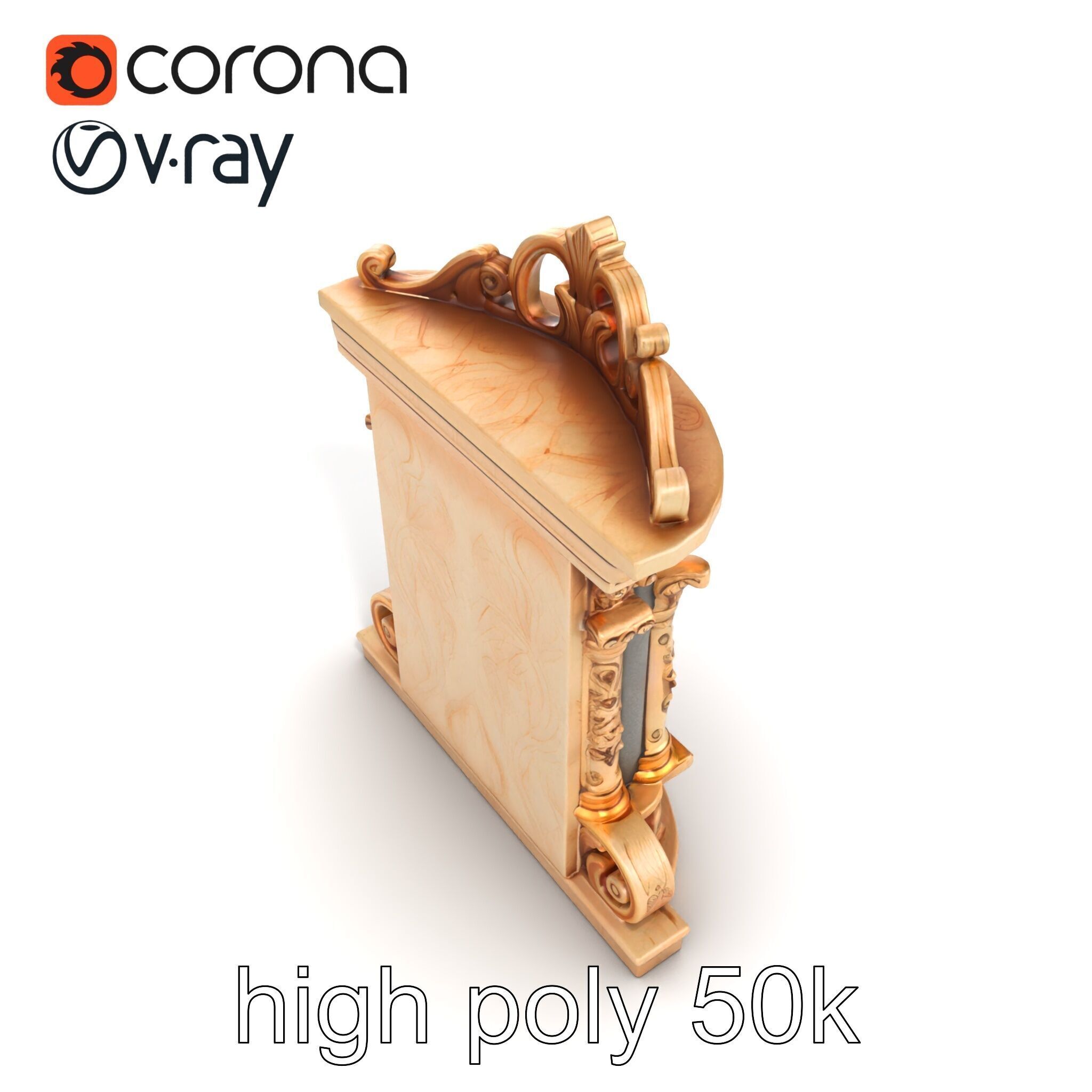 Baroque Grotto Sculpture with Luxurious Curls model pack Low-poly 3D model_18