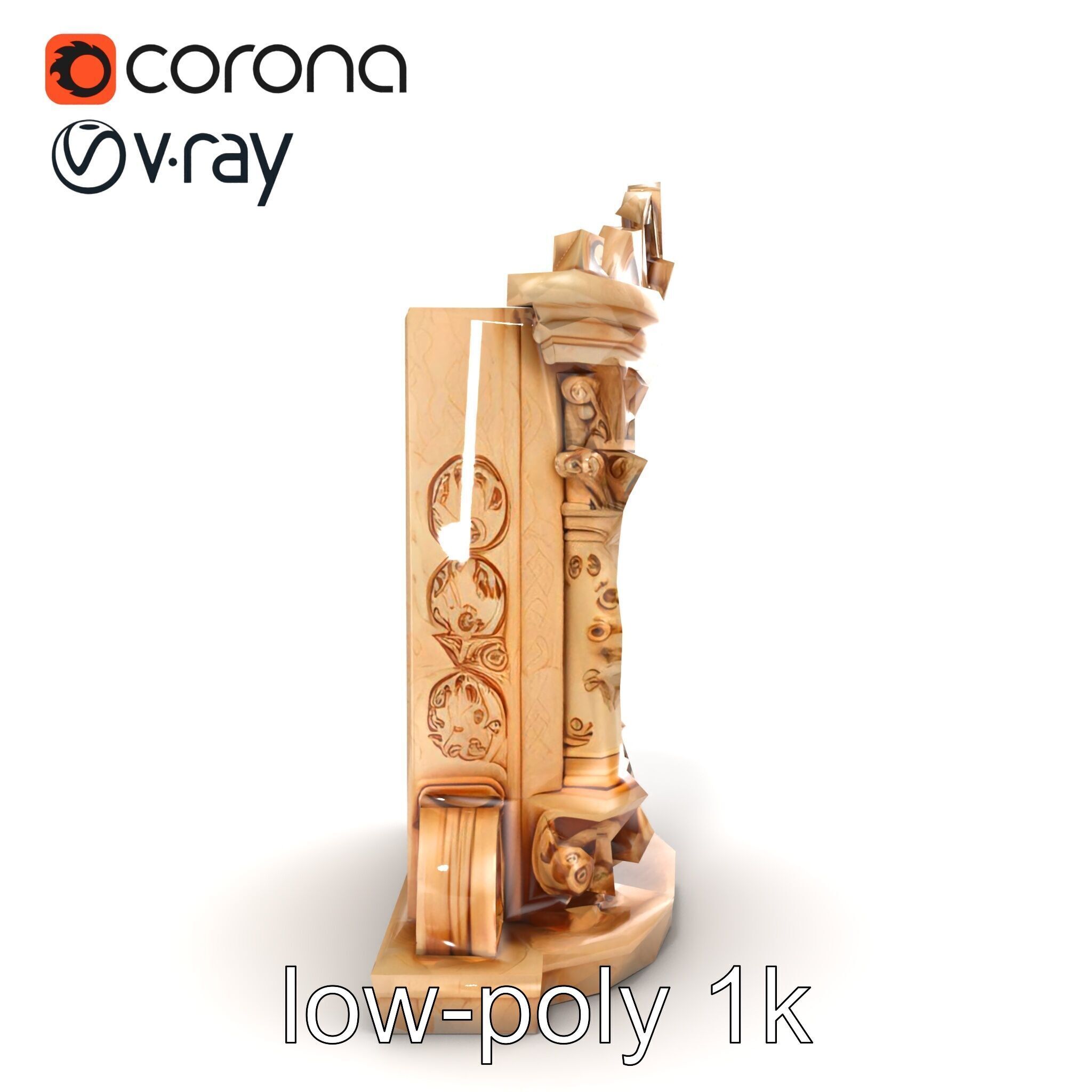 Baroque Grotto Sculpture with Luxurious Curls model pack Low-poly 3D model_14