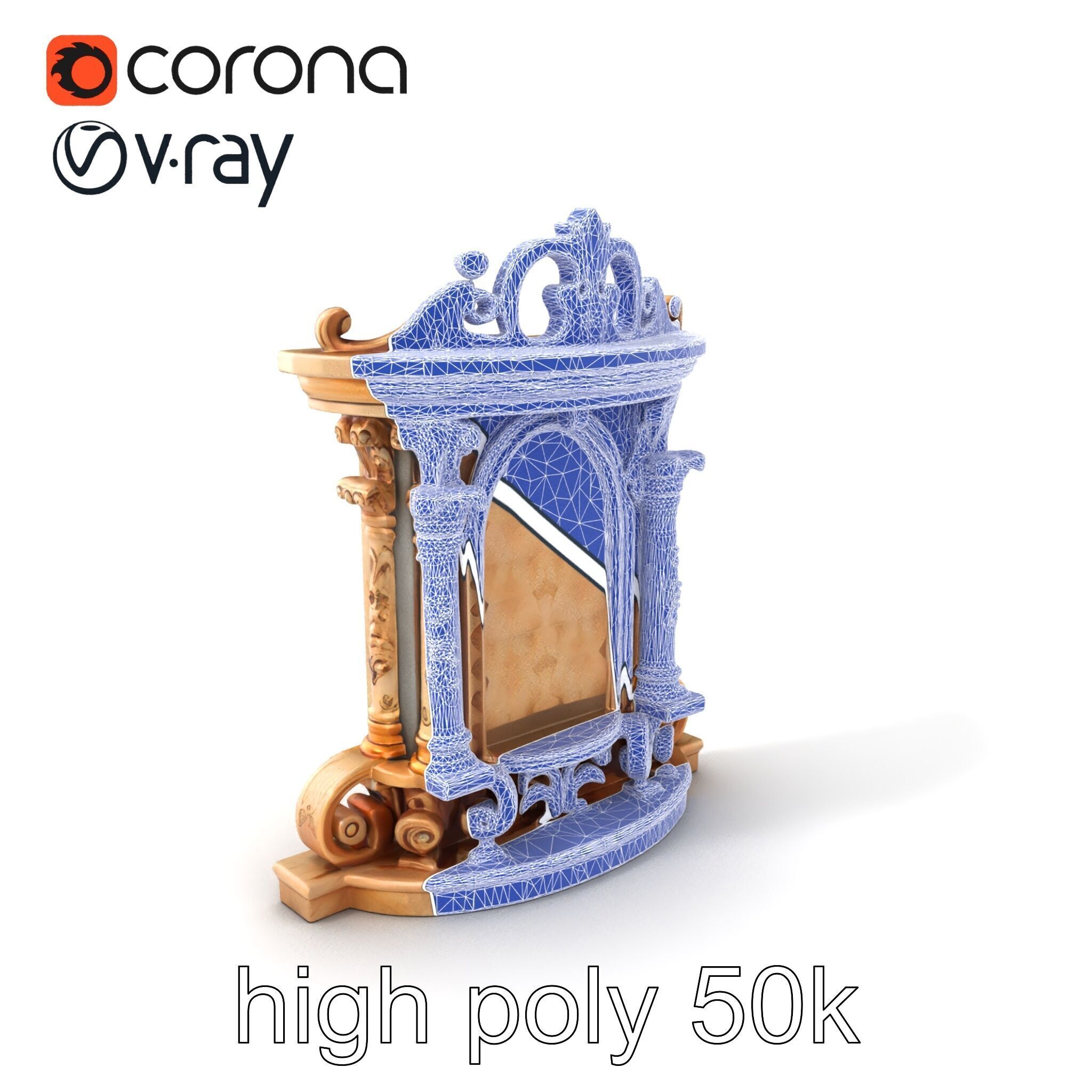 Baroque Grotto Sculpture with Luxurious Curls model pack Low-poly 3D model_10