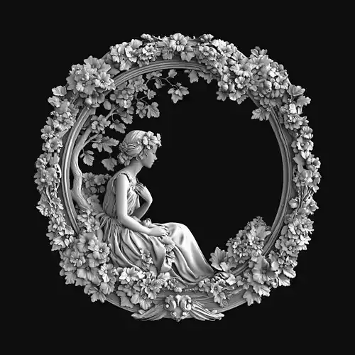 Romantic Girl in Floral Frame 3D print model