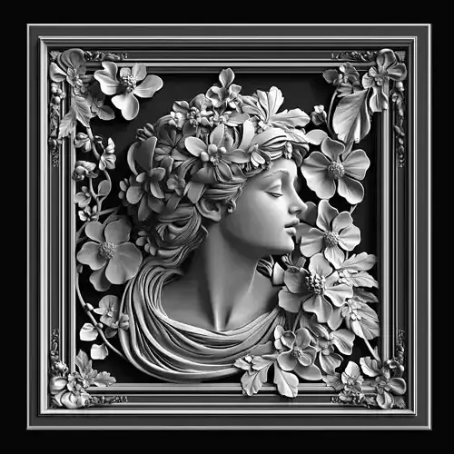 Floral Serenity Graceful Woman Bas Relief Sculpture