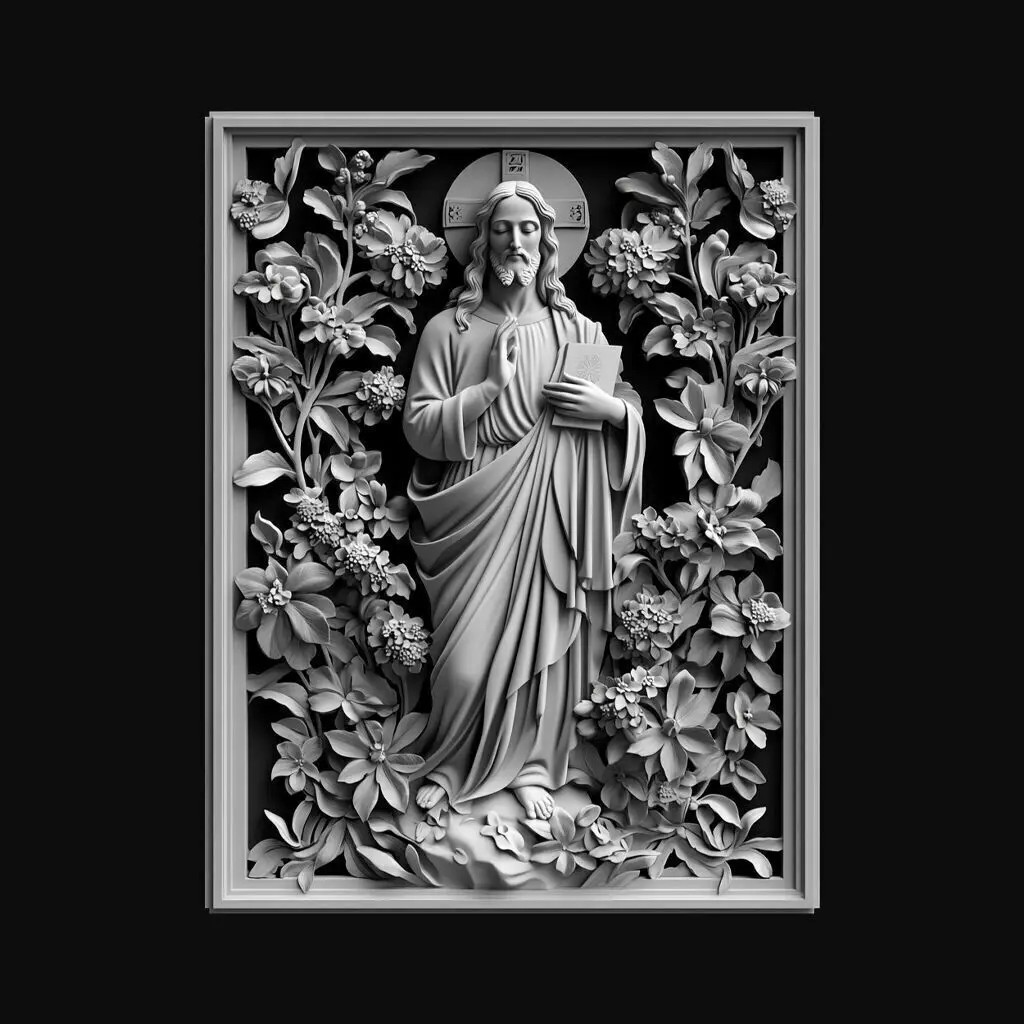 Divine Grace Jesus Surrounded by Floral Blessings 3D print model_0