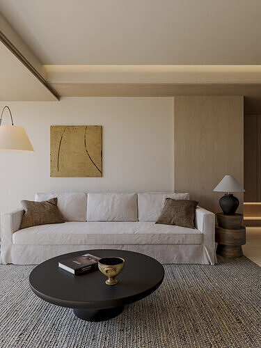 Wabi-sabi living and dining room 3D model 2