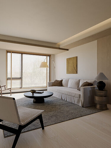 Wabi-sabi living and dining room 3D model 5