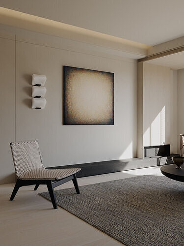 Wabi-sabi living and dining room 3D model 7