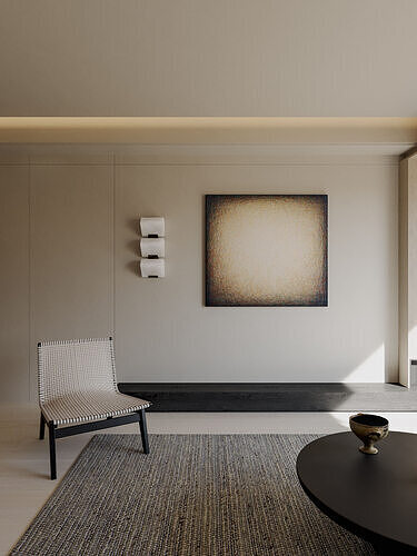 Wabi-sabi living and dining room 3D model 4