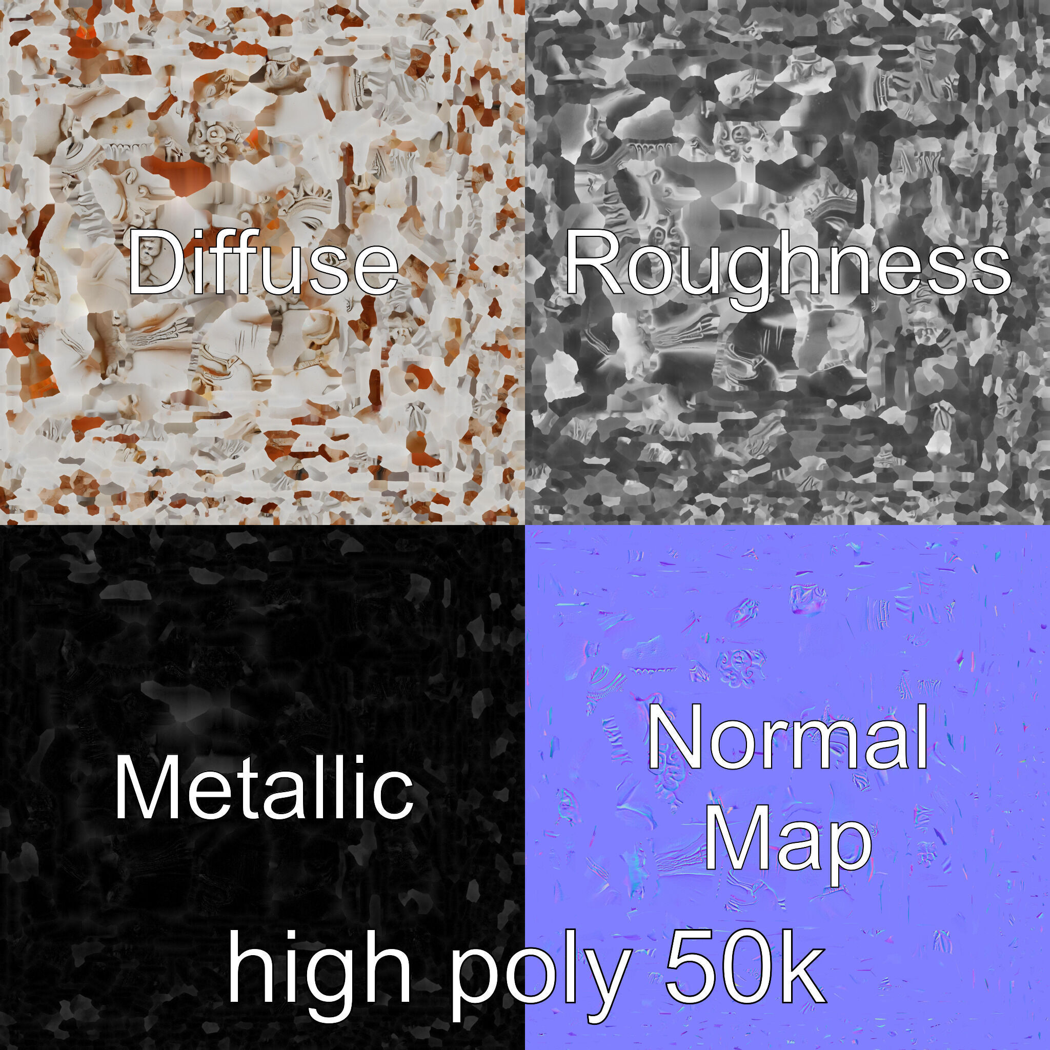 Ancient Ornate Statuette Sculpture model pack Low-poly 3D model_3