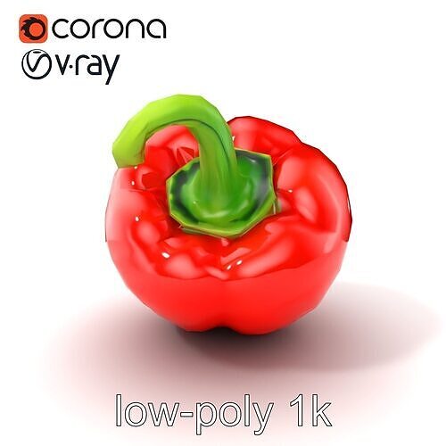 Red Bell Pepper Glossy Sculpture model pack Low-poly 3D model 5