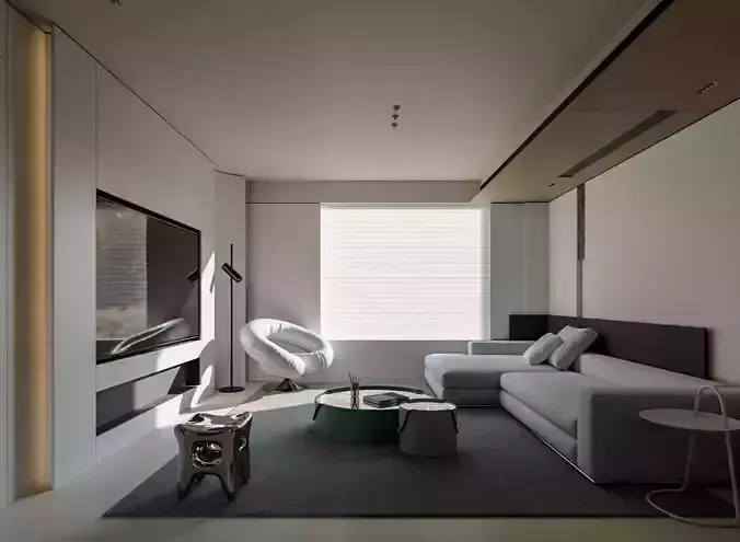 Modern living and dining room 3D model