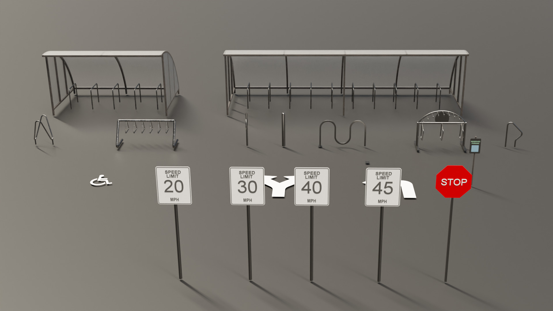 Bicycle Rack and Traffic Sign Pack Low-poly 3D model_2