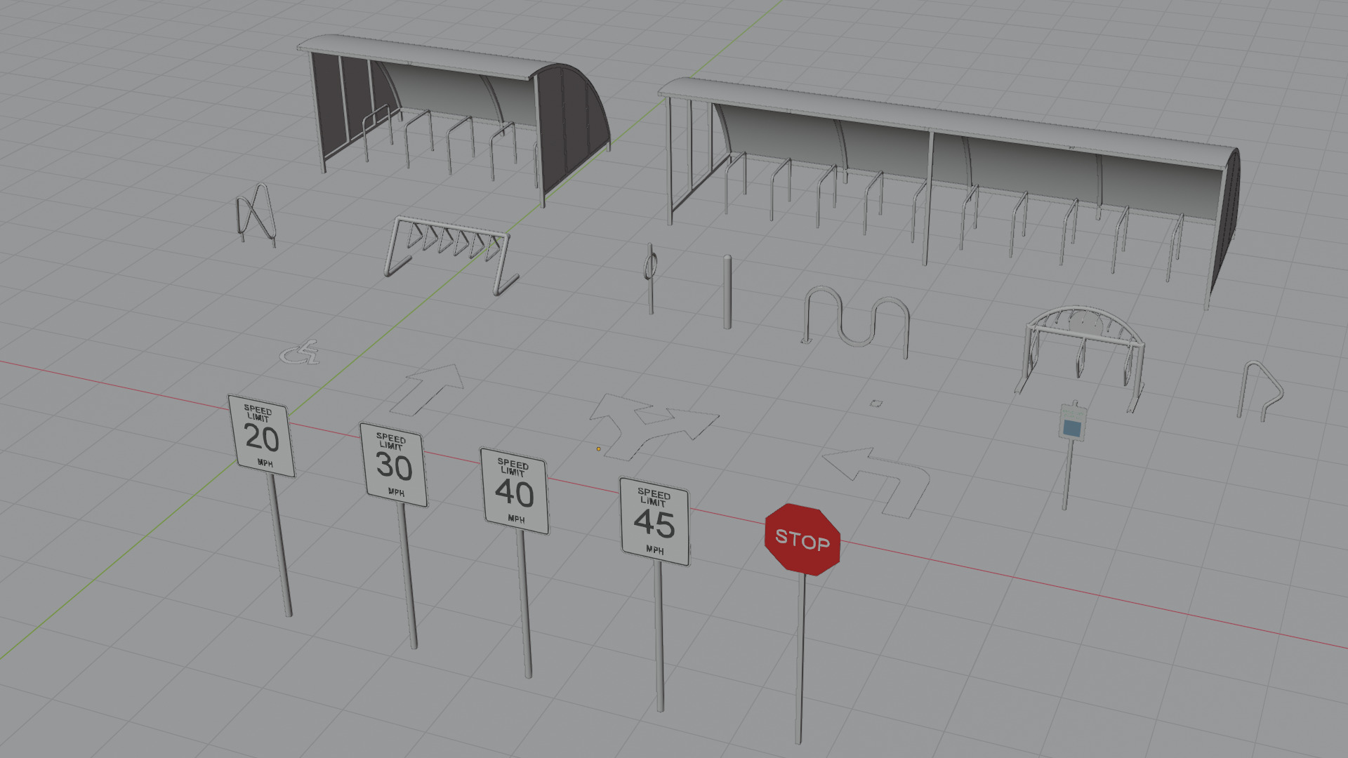 Bicycle Rack and Traffic Sign Pack Low-poly 3D model_6
