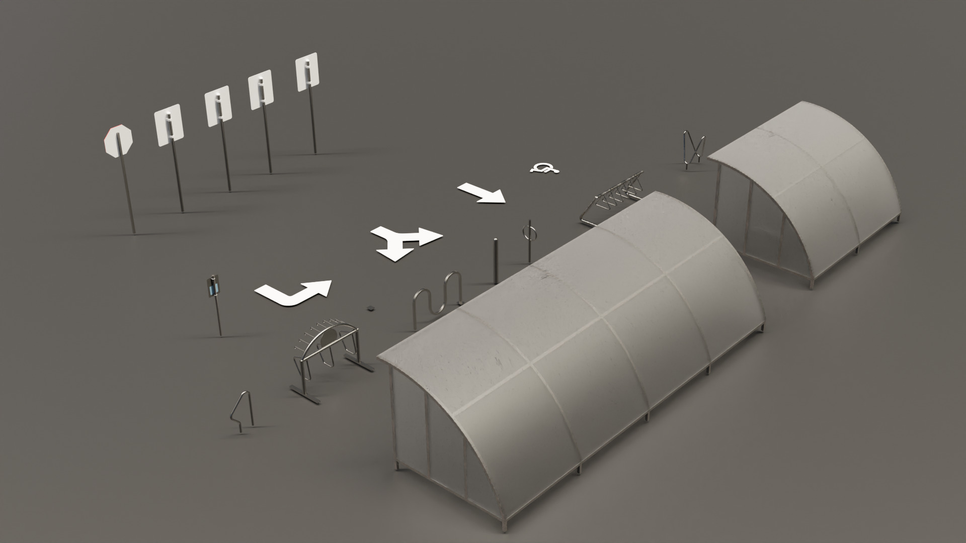 Bicycle Rack and Traffic Sign Pack Low-poly 3D model_4