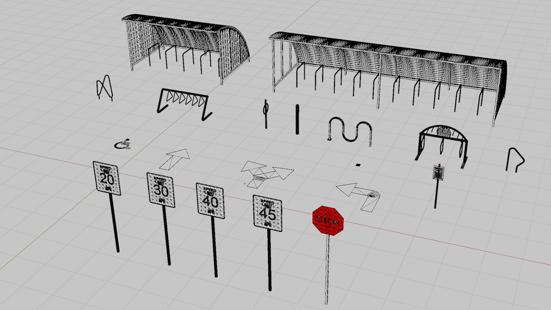 Bicycle Rack and Traffic Sign Pack Low-poly 3D model_5