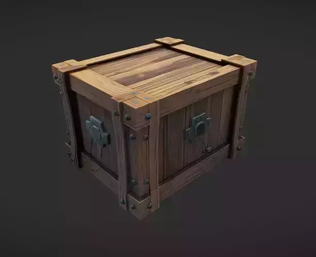 wooden crate with metal details