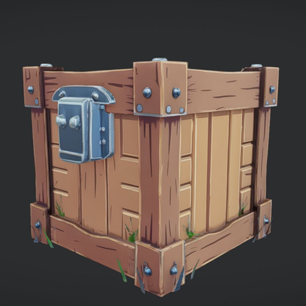 cartoon wooden crate 3D model_13