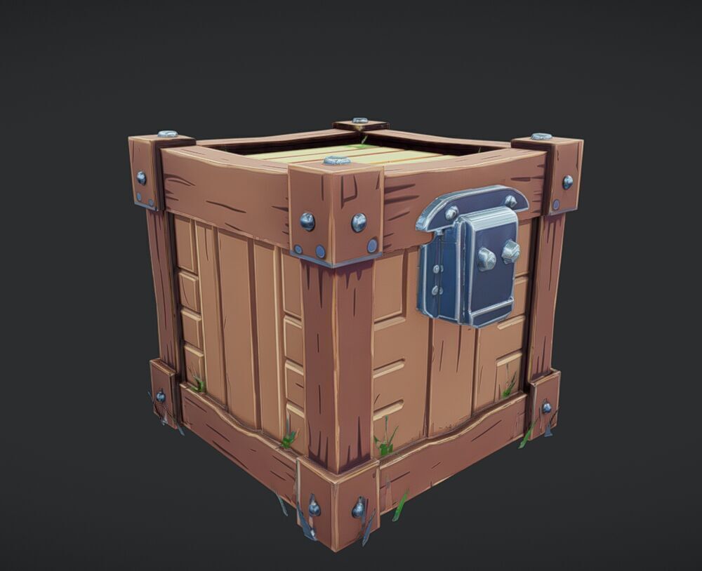 cartoon wooden crate 3D model_5