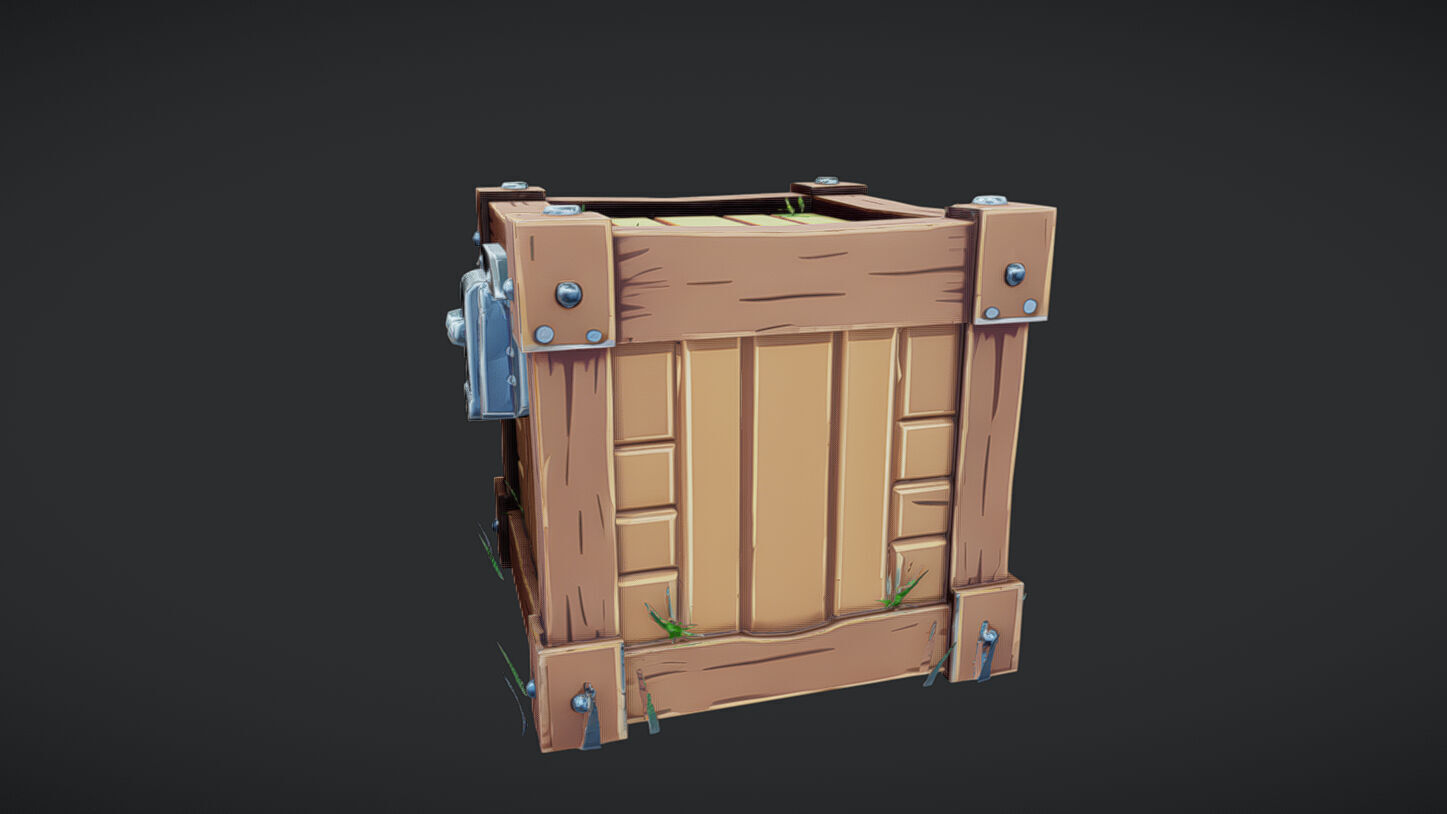 cartoon wooden crate 3D model_7