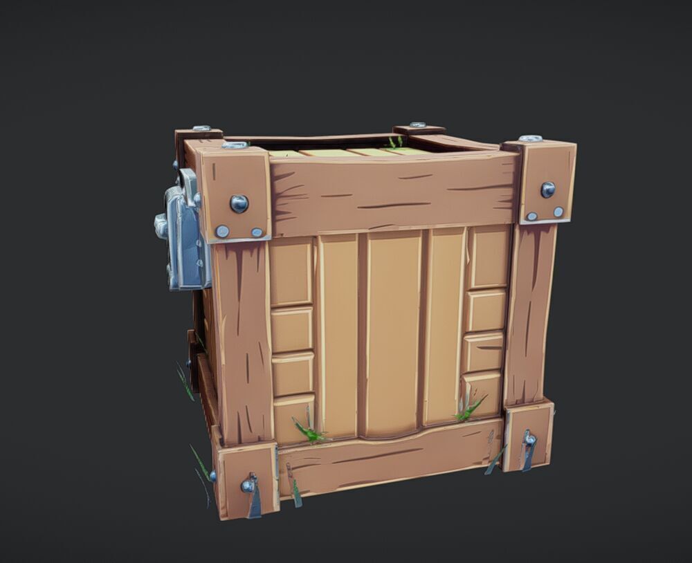 cartoon wooden crate 3D model_2