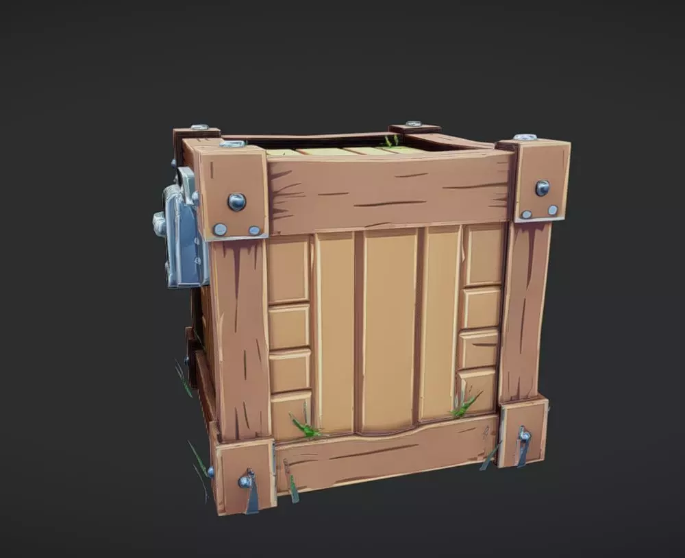 cartoon wooden crate 3D model_0