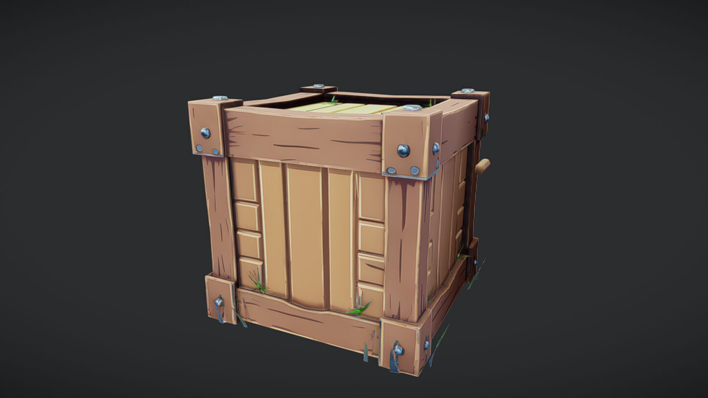 cartoon wooden crate 3D model_8