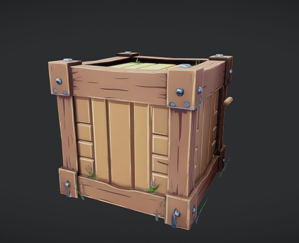 cartoon wooden crate 3D model_3