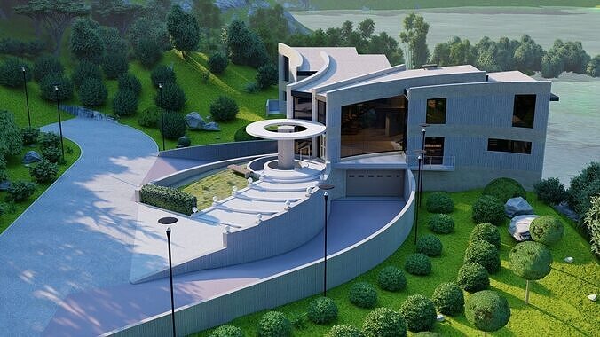 Forest villa-Casa Scene-Modern Villa 3D model 6