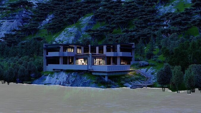 Forest villa-Casa Scene-Modern Villa 3D model 5