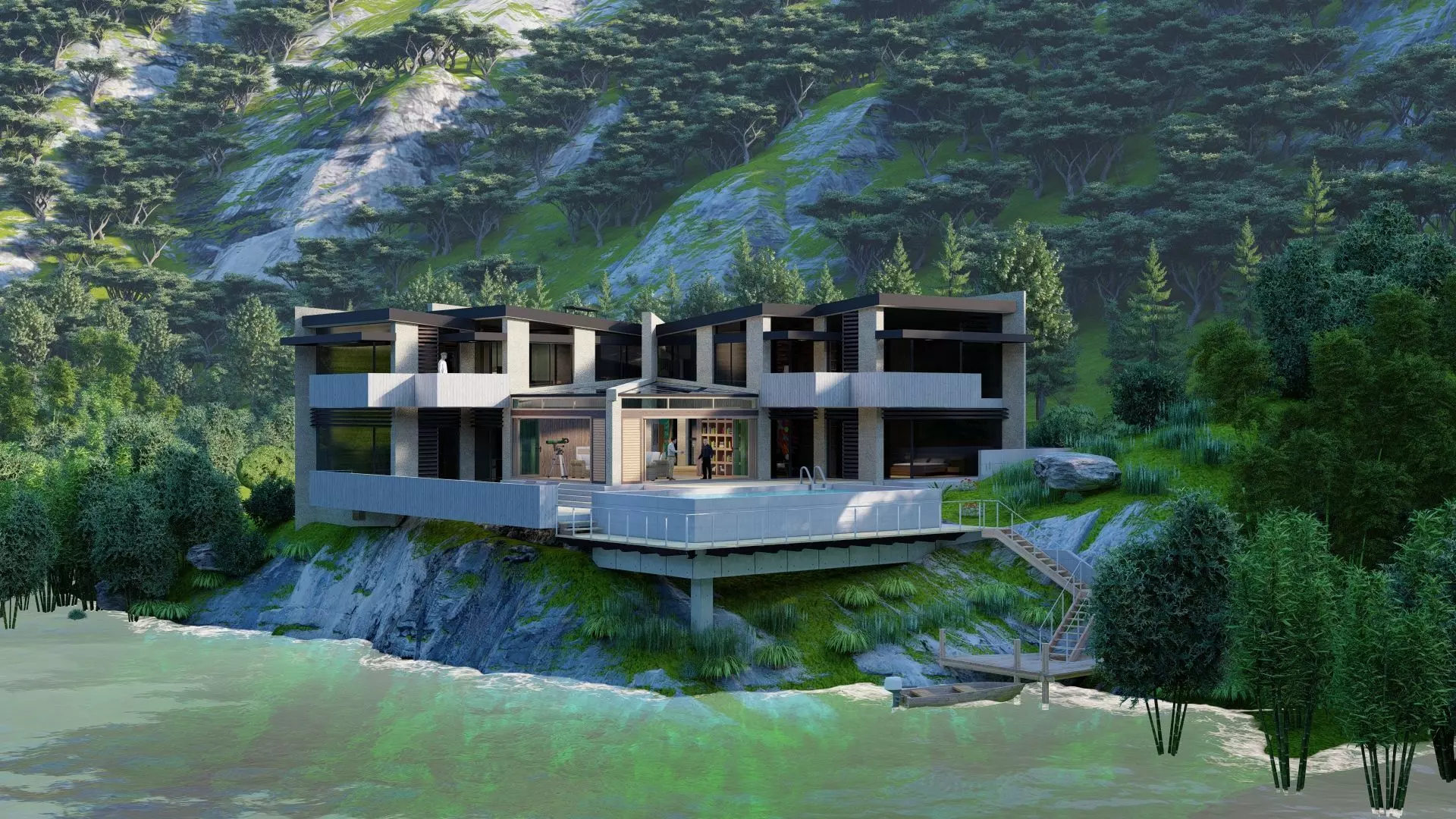 Forest villa-Casa Scene-Modern Villa 3D model