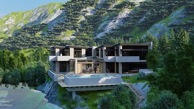 Forest villa-Casa Scene-Modern Villa 3D model 2