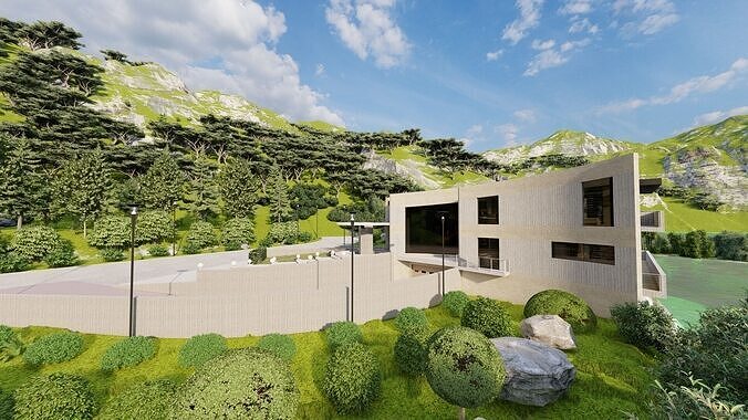 Forest villa-Casa Scene-Modern Villa 3D model 7
