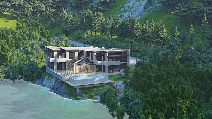 Forest villa-Casa Scene-Modern Villa 3D model 4