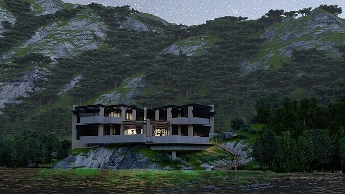 Forest villa-Casa Scene-Modern Villa 3D model 3