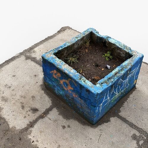Photorealistic 3D scan of concrete abandoned empty planter Free low-poly 3D model