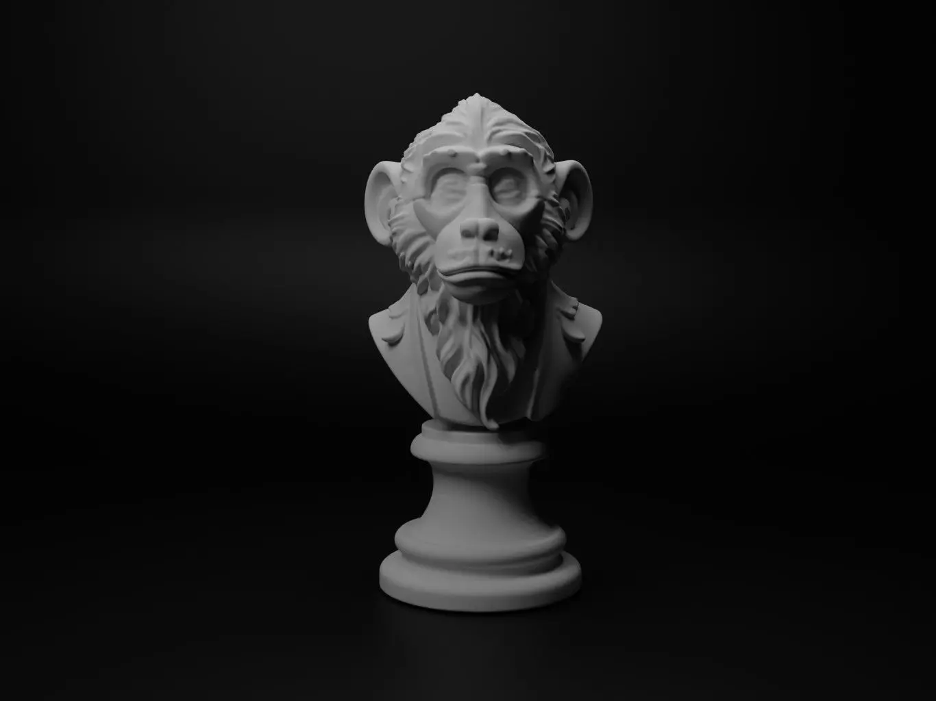 Gibbon Animal Bust Chess 3D print model_0