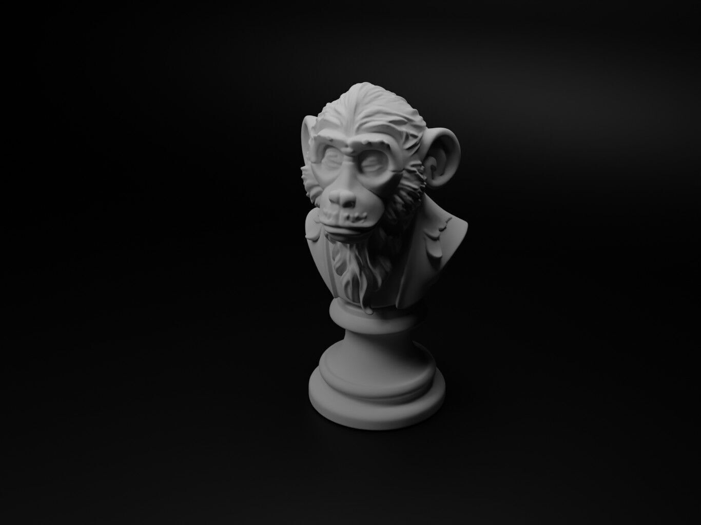 Gibbon Animal Bust Chess 3D print model_1